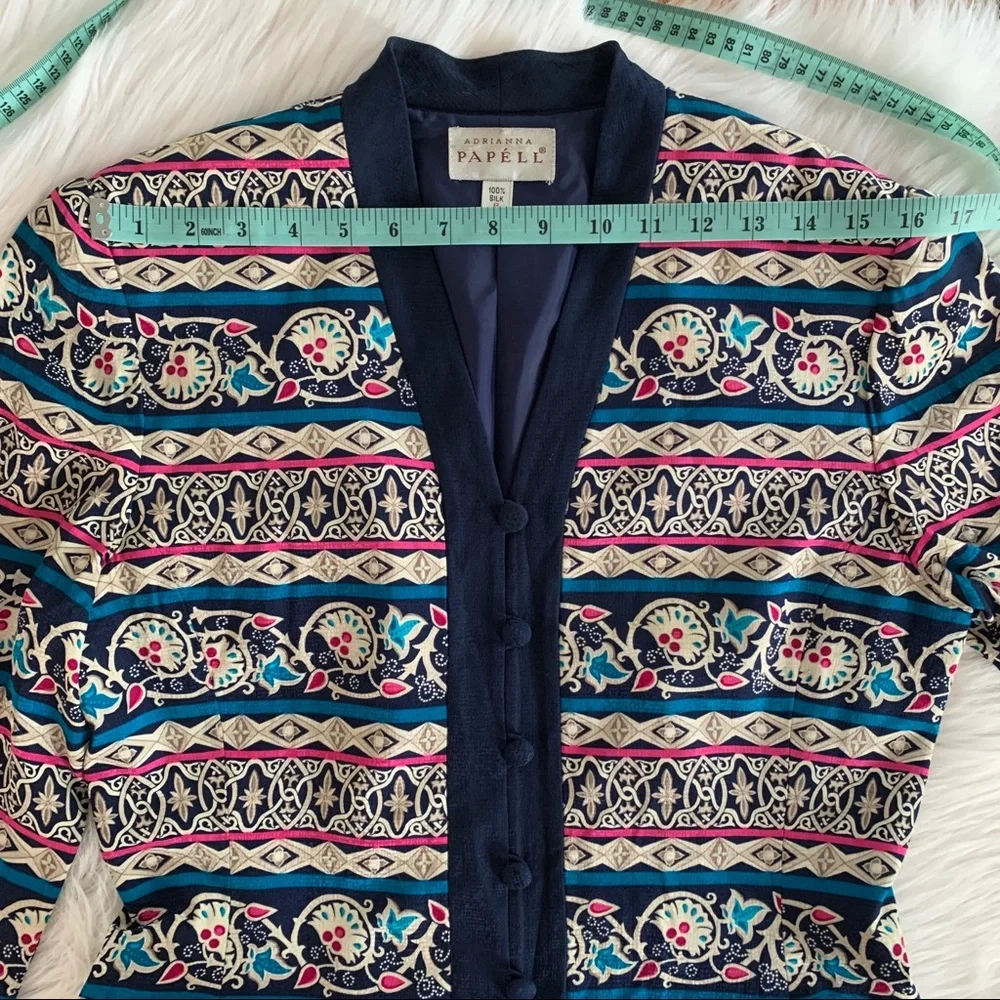 Vintage ADRIANNA PAPÉLL silk boho patterned blazer - Picture 9 of 12
